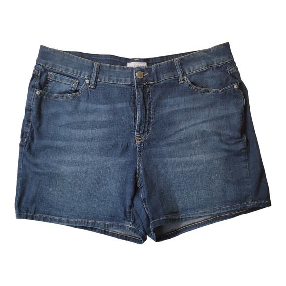 LANE BRYANT Girlfriend  Dark Rinse‎ Mid-Rise Distressed Flex Waist Short Sz 18 - Picture 1 of 8